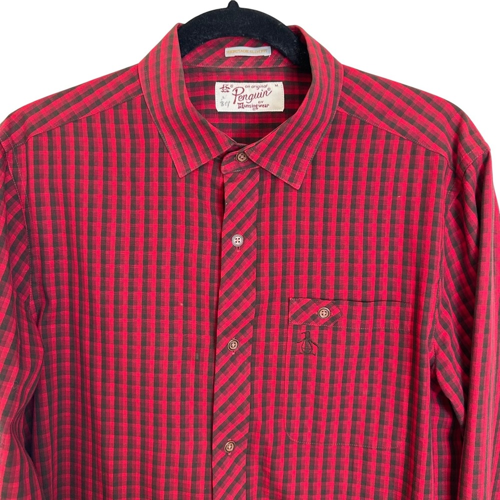 Original Penguin Heritage Slim Fit Gingham Button Down Shirt Mens Size Medium‎